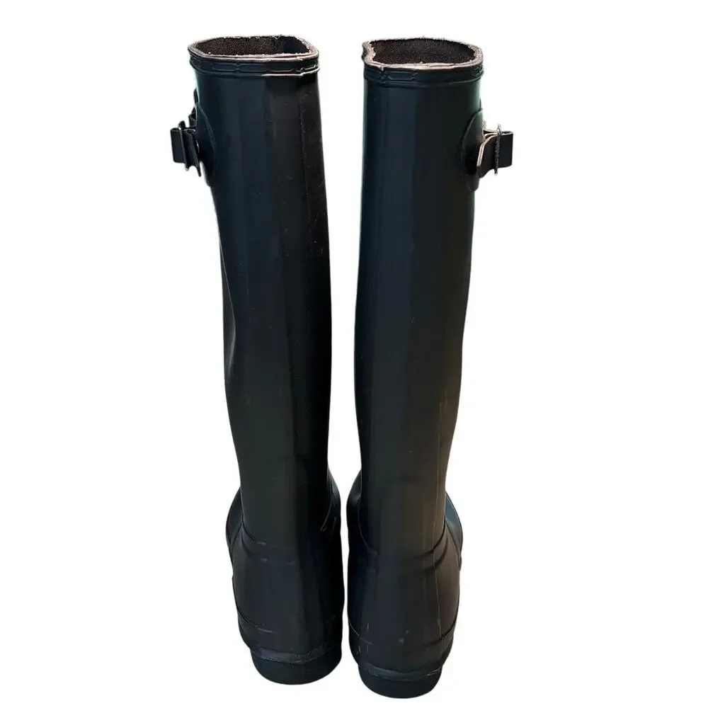 Hunter Boots Original Matte Black Tall Waterproof Rubber Pull on Rainboot Size 9